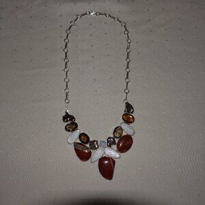 BEAUTIFUL 925 Sterling Silver Handmade BROWN/WHITE QUARTZ Gemstone Necklace